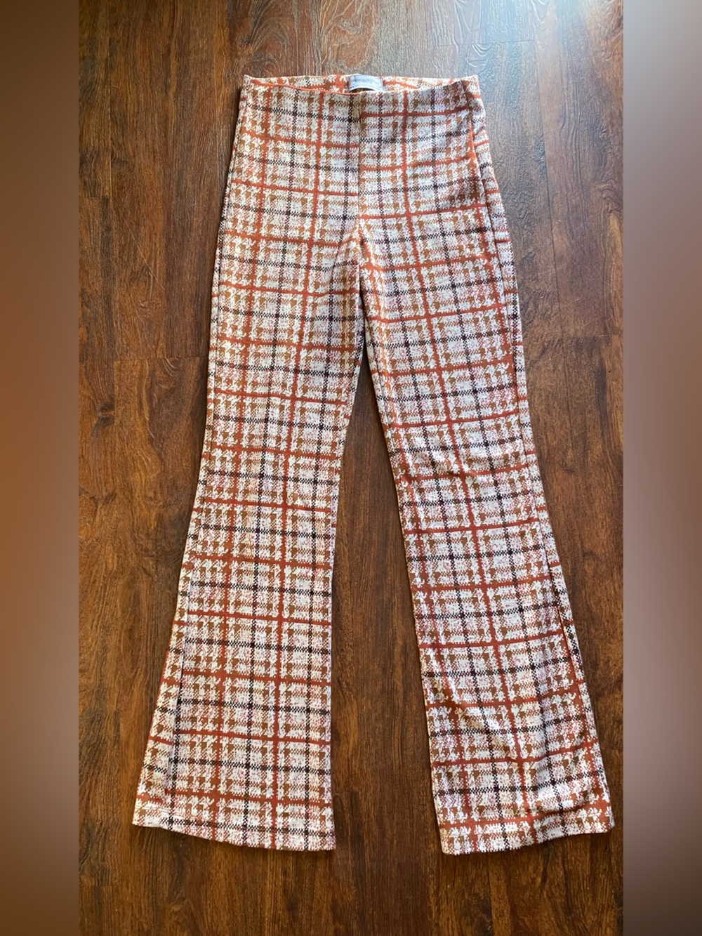 Urban Outfitters Plaid Boot Cut Pants in Rust and Cream